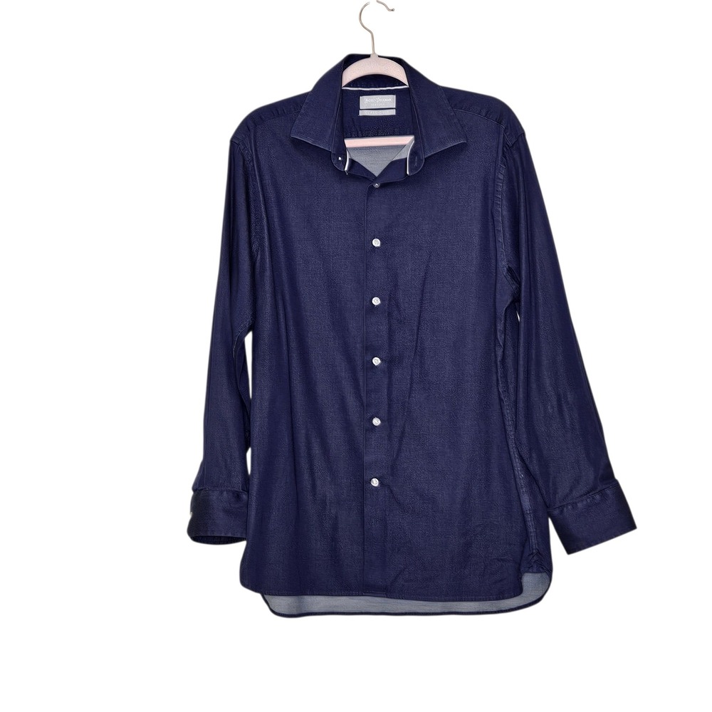 Hickey Freeman New York Classic Fit Dark Wash Button Up Shirt 16-‎ 16.5 34/35